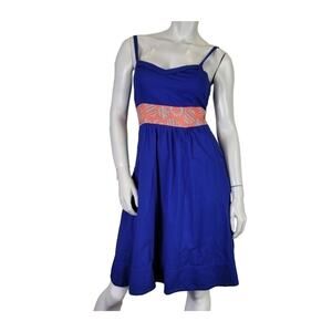Anthropologie Edme & Esyllte  SZ 4 Blue Orange Cotton Silk A Line Summer